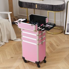 4-in-1 Aluminum Alloy, Trolley, Vanity Case, Embroidery Box (Color: Pink)