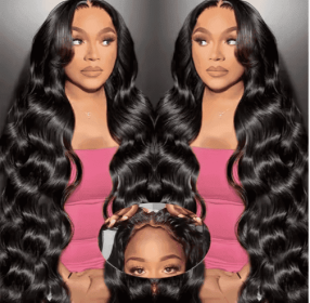 Ready To Go   HD Lace Front Wigs Glueless Put-on Go Body Wave Wig Pre-Plucked Blend Human Hair Transparent Lace Color (Option: Black-30Inches)