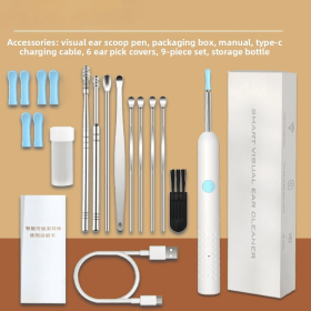 Wireless WiFi Ear Pick Otoscope Camera Borescope Luminous Ear Wax Cleaning Teeth Oral Inspection Health Care Ear Cleaner (Color: stainless steel-9pcs)