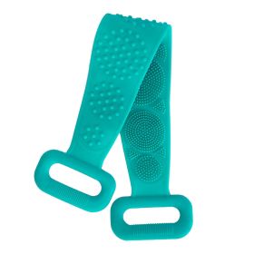 Exfoliating Silicone Body Scrubber Belt with Massage Dots - Shower Strap Brush with Adhesive Hook (Color: Green, size: One size)