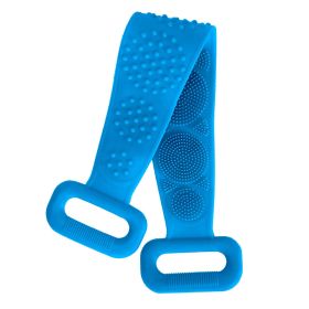 Exfoliating Silicone Body Scrubber Belt with Massage Dots - Shower Strap Brush with Adhesive Hook (Color: Blue, size: One size)
