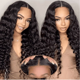 Glueless Wigs 70 Human Hair Pre Plucked Pre Cut 200 Density Transparent HD Lace Frontal Wigs  Loose Deep Wave Wigs (Option: Black-22Inches)